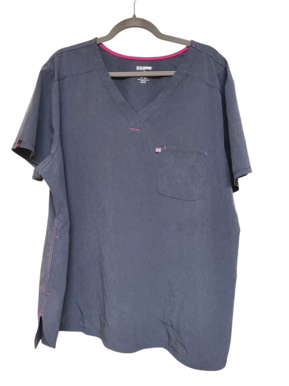 ScrubStar Ethical Fabric Woman's Charcoal Hot Pink V-Neck Scrub Top Plus 3X